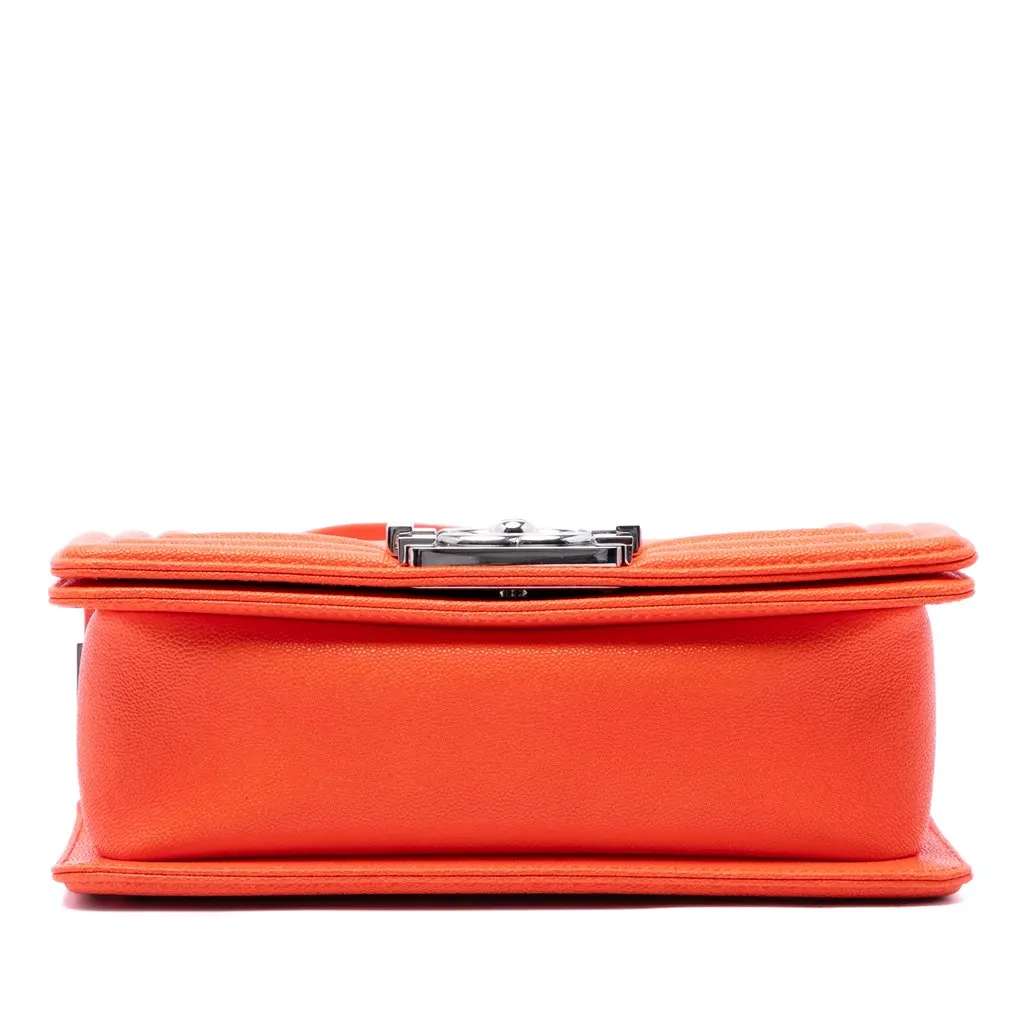 Chanel Small Quilted Caviar Boy Flap Orange Leather Very good - Inside View