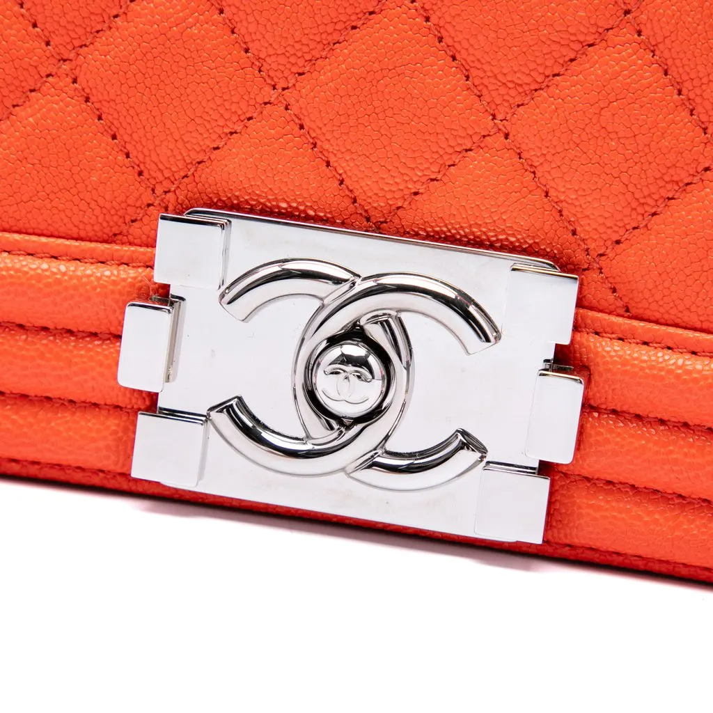 Chanel Small Quilted Caviar Boy Flap Orange Leather Very good - Box View