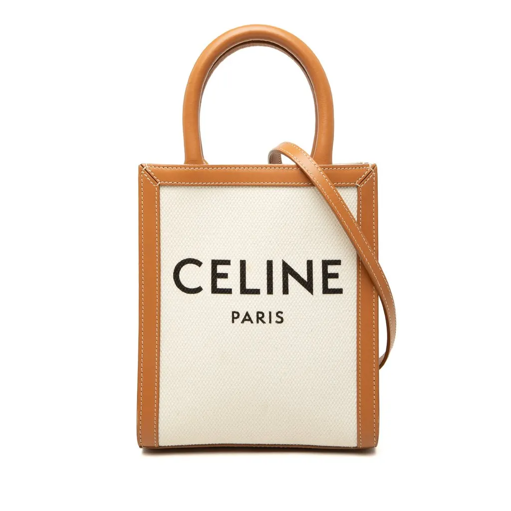 Celine Mini Canvas Vertical Cabas Tote Brown Canvas Very good - Front View