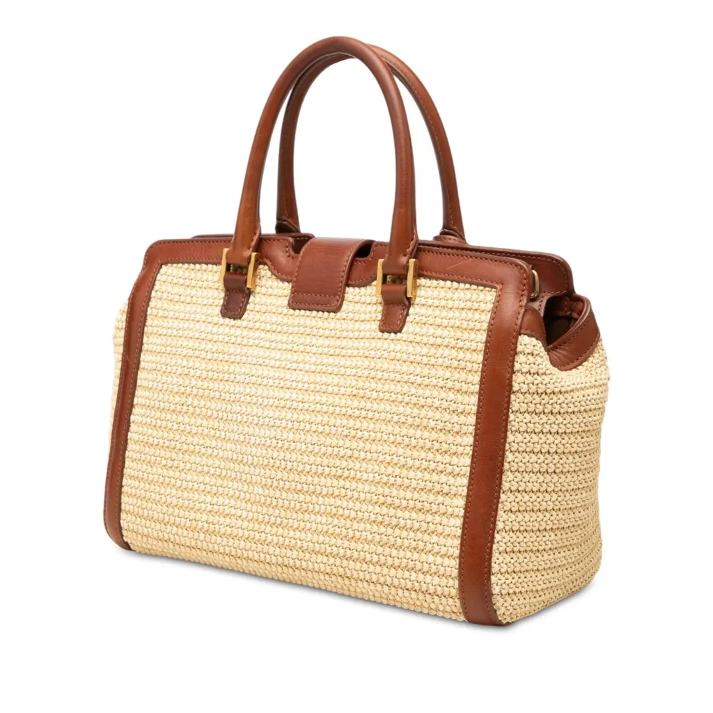 Saint Laurent Baby Raffia Monogram Downtown Cabas Satchel Beige Rattan Good - Back View