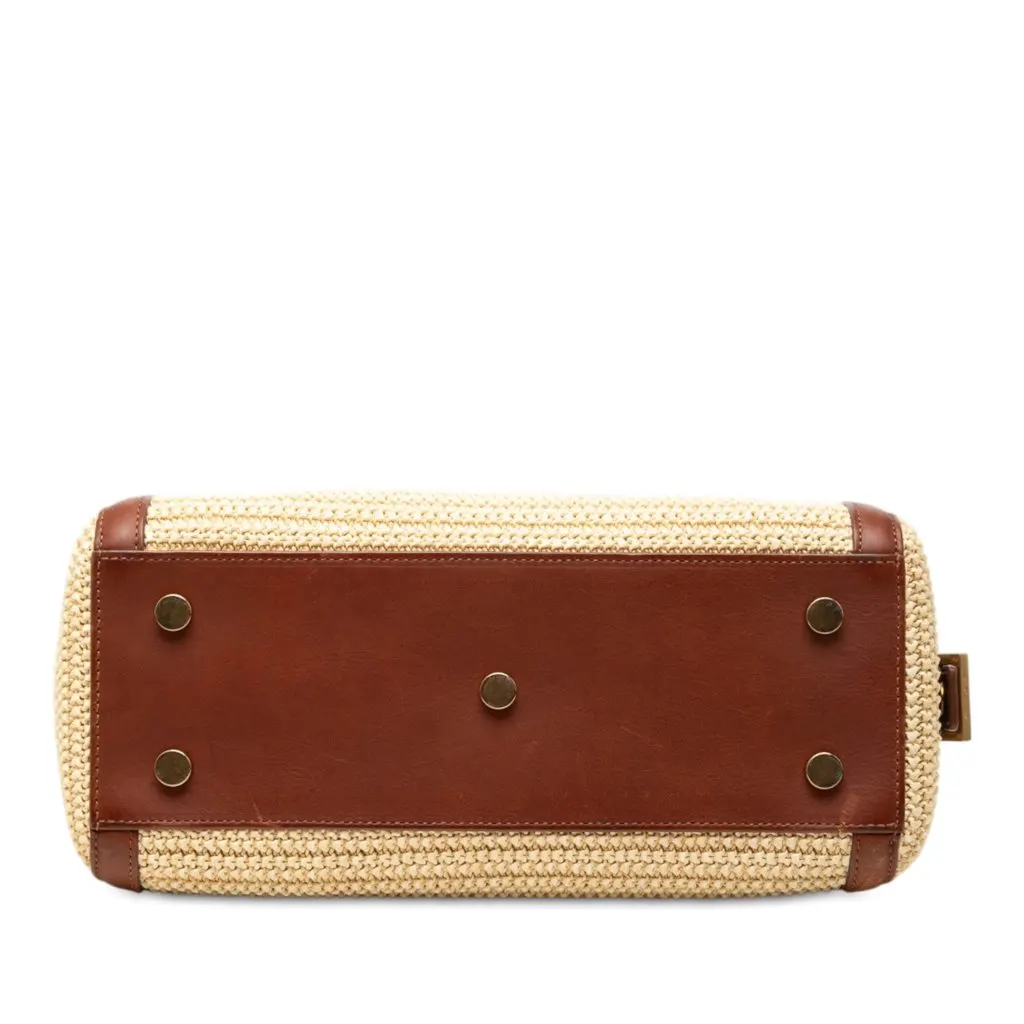 Saint Laurent Baby Raffia Monogram Downtown Cabas Satchel Beige Rattan Good - Inside View
