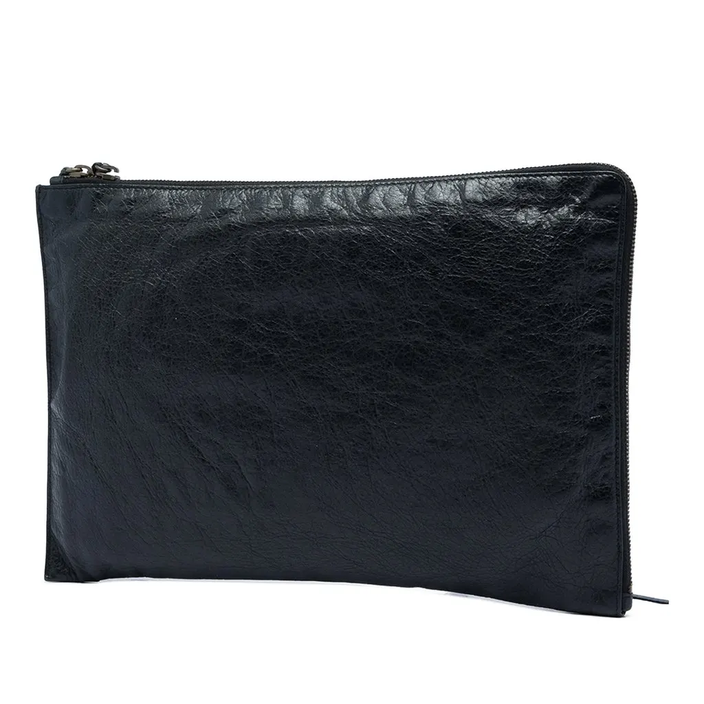 Balenciaga Lambskin Motocross Classic Flat Clutch Black Leather Very good - Back View