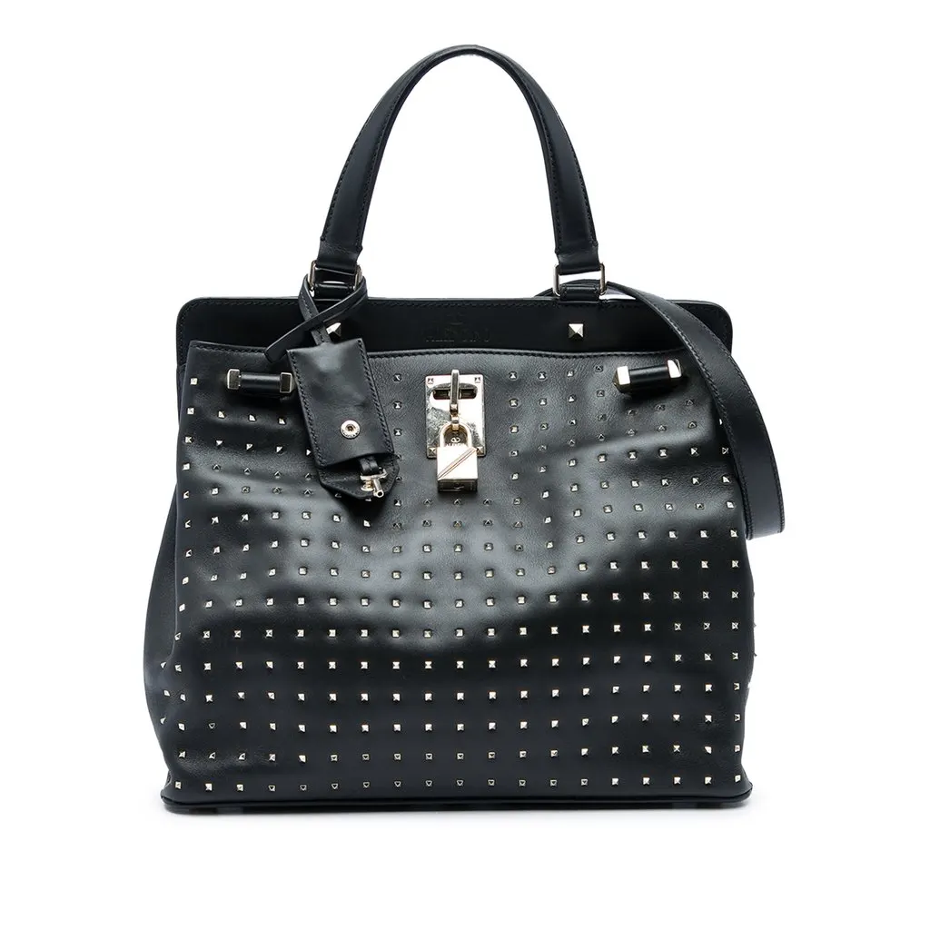 Valentino Medium Calfskin Rockstud Joylock Satchel Black Leather Very good - Front View