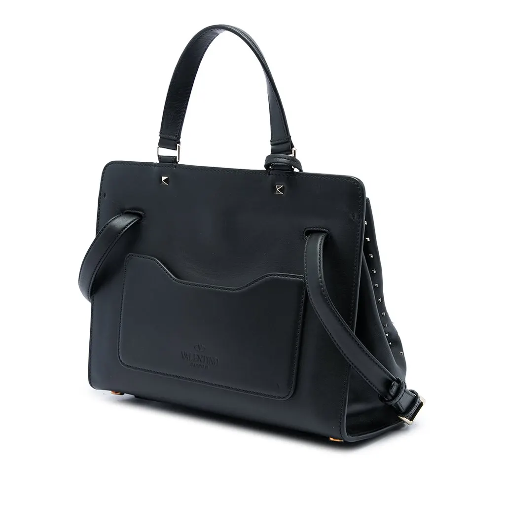 Valentino Medium Calfskin Rockstud Joylock Satchel Black Leather Very good - Back View