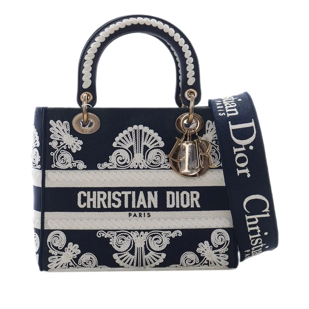 Dior Medium Embroidered Canvas Cornely Lady D Lite Blue Very good - Front View