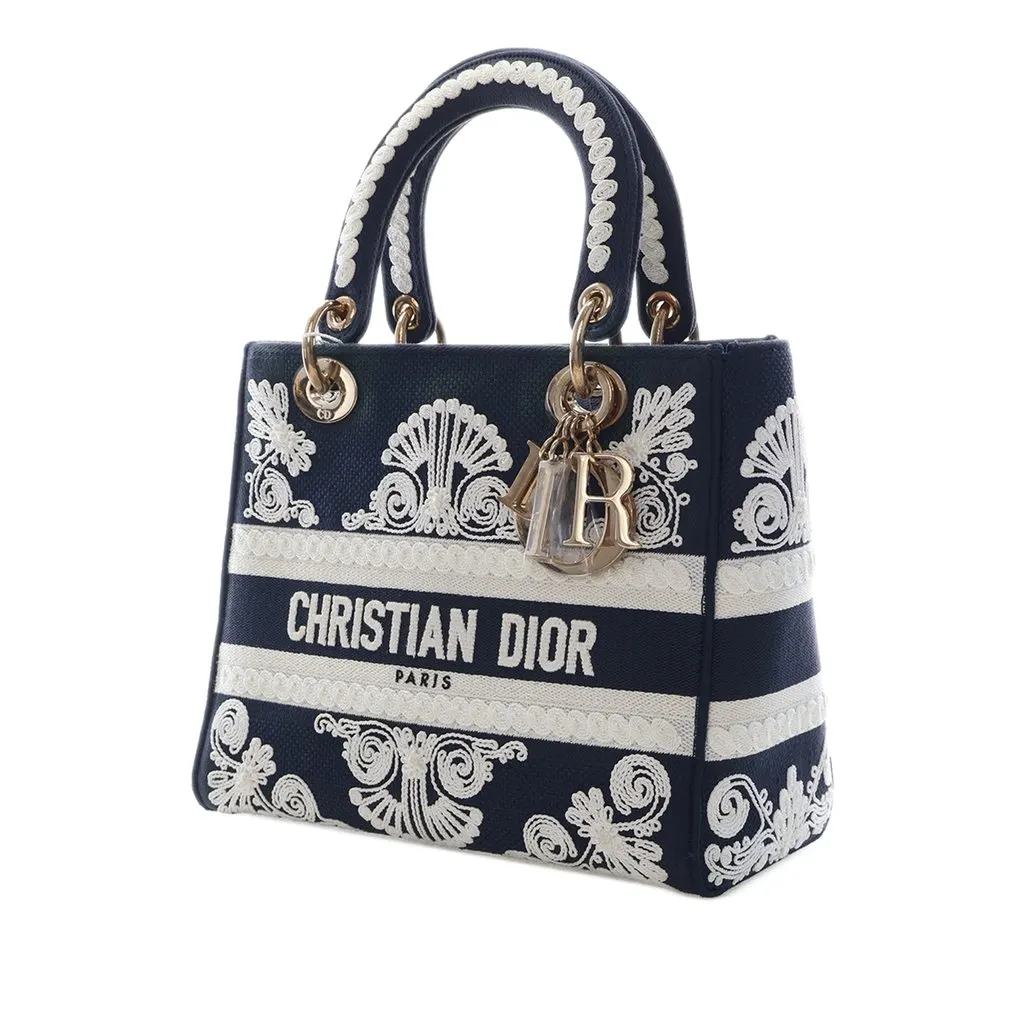 Dior Medium Embroidered Canvas Cornely Lady D Lite Blue Very good - Model View