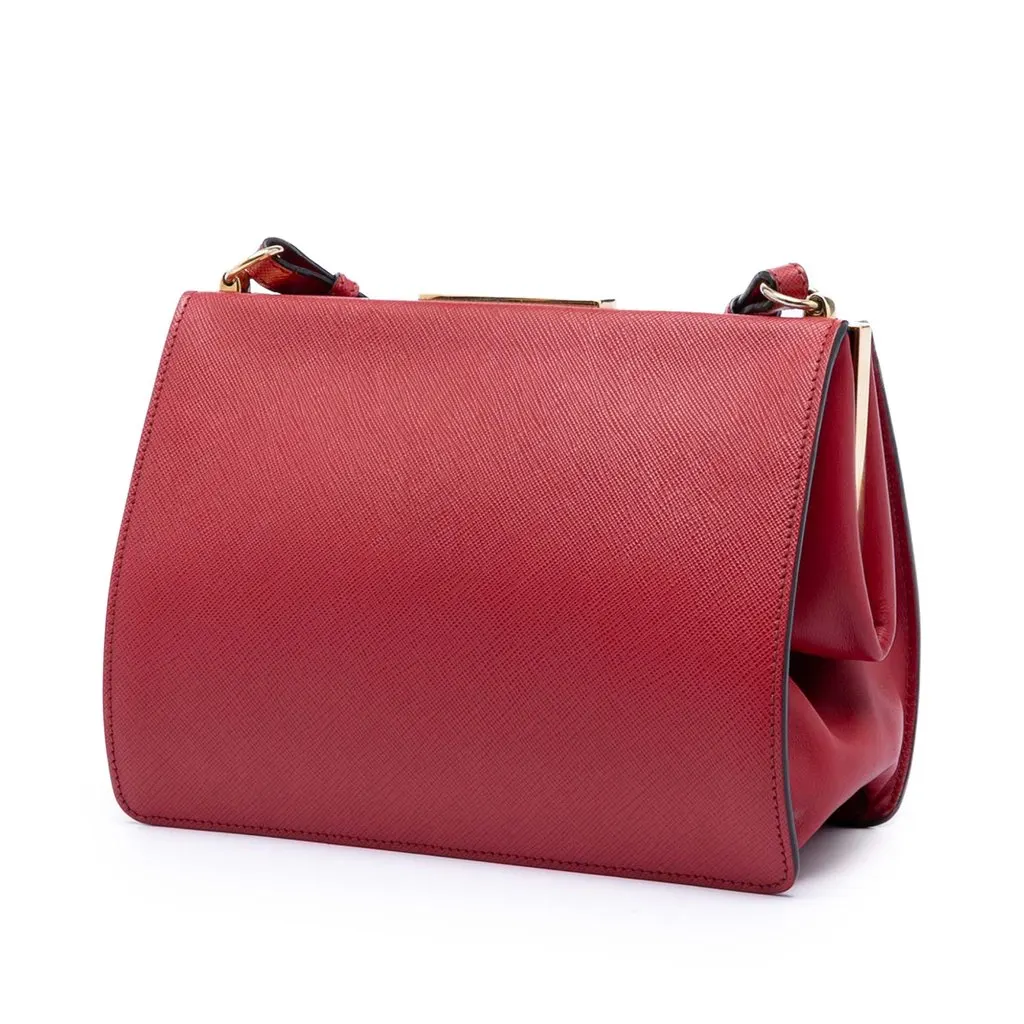 Prada Saffiano and City Calf Light Frame Crossbody Red Leather Very good - Back View
