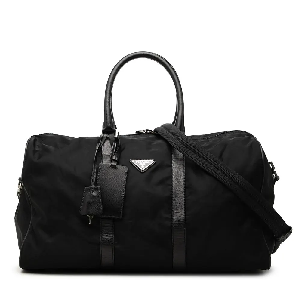 Prada Saffiano Trimmed Tessuto Travel Bag Black Good - Front View