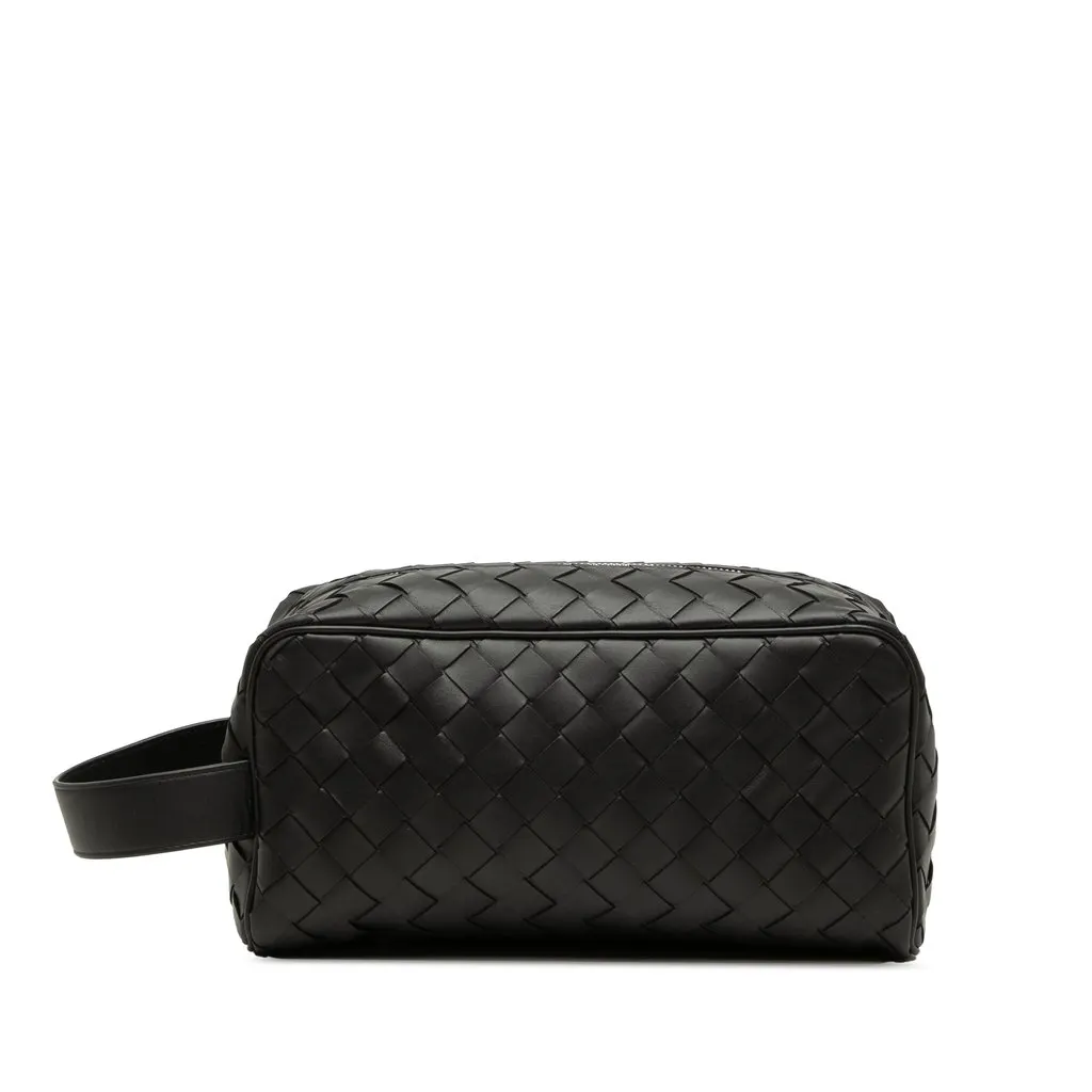 Bottega Veneta Nappa Intrecciato Travel Pouch Black Leather Very good - Front View
