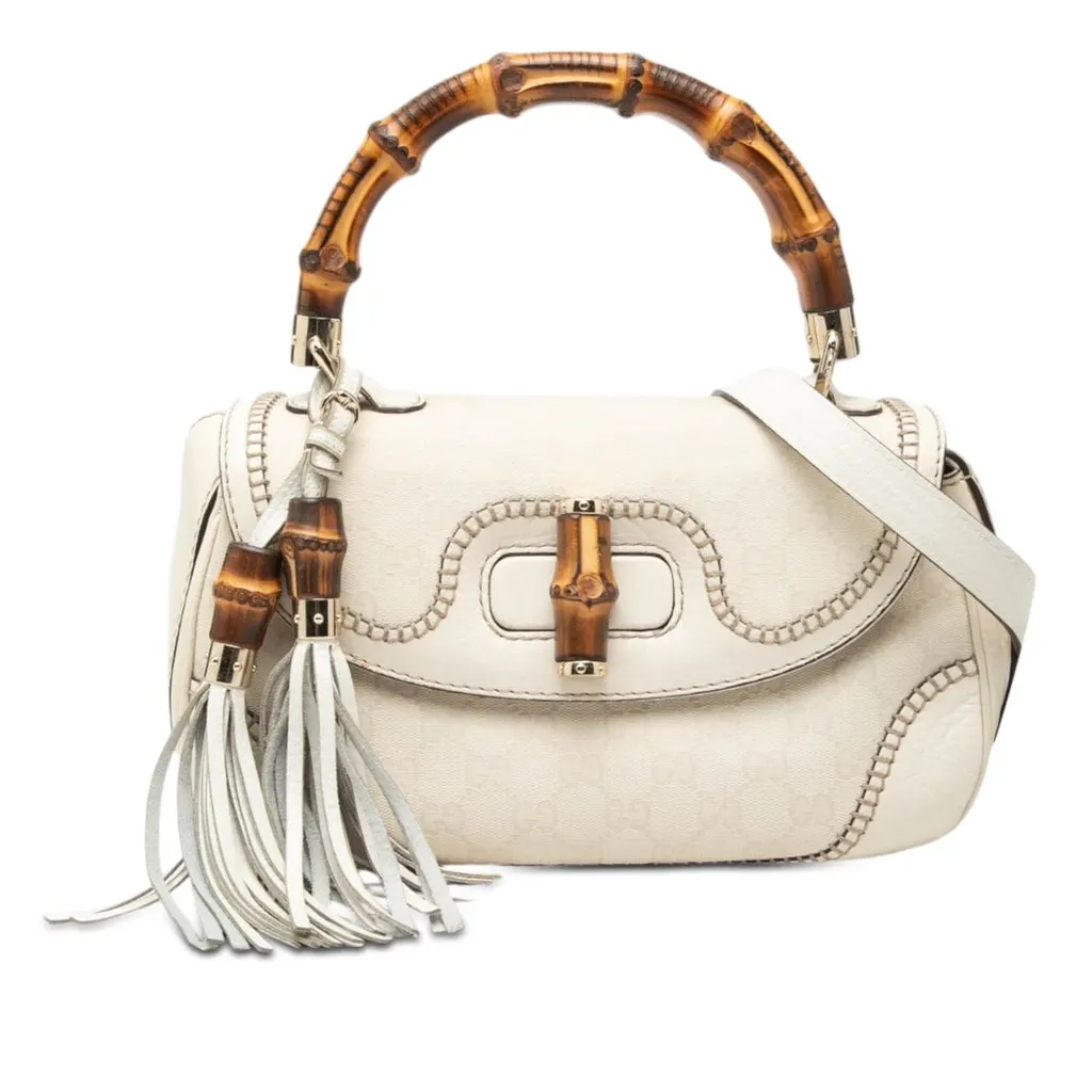 Gucci Medium GG Canvas New Bamboo Satchel White Very good - Front View