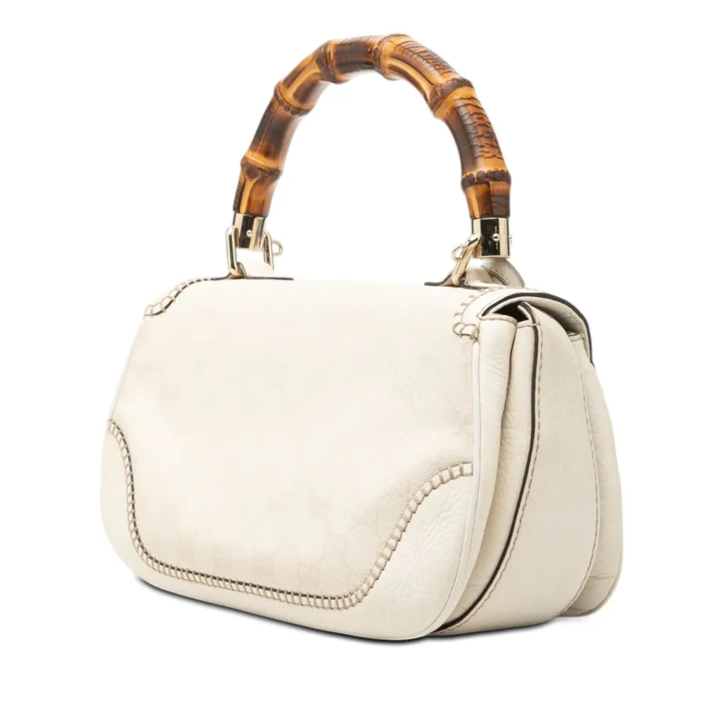 Gucci Medium GG Canvas New Bamboo Satchel White Very good - Back View
