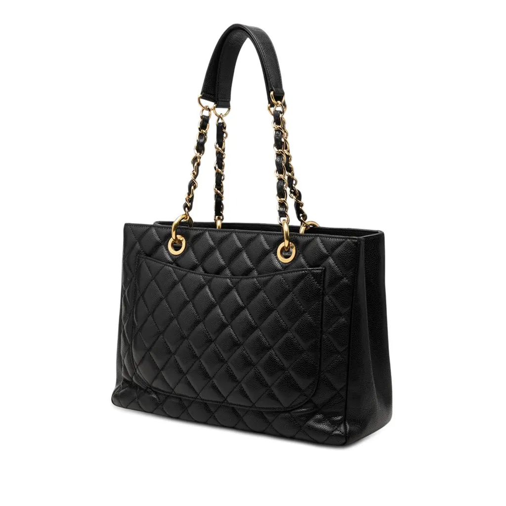 Chanel Caviar Grand Shopping Tote Black Leather Very good - Back View