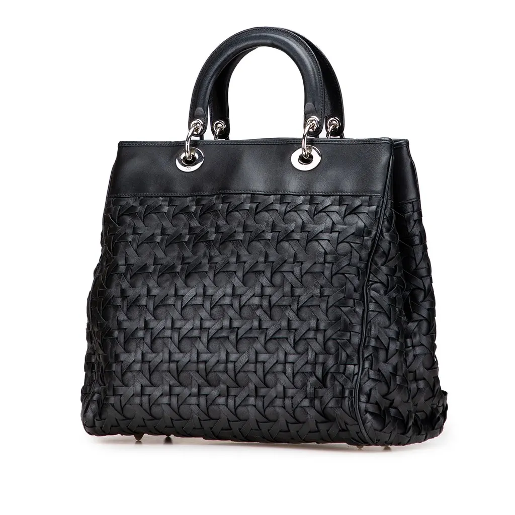 Dior Woven Lambskin Lady Dior Avenue Tote Black Leather Good - Back View