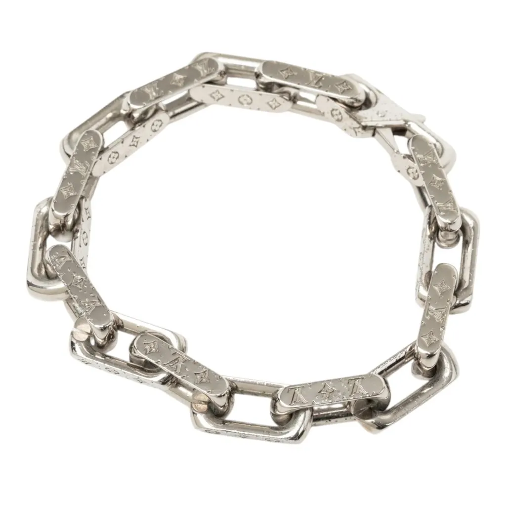 Louis Vuitton Stainless Steel Monogram Chain Bracelet L Silver Stainless steel Very good - Back View