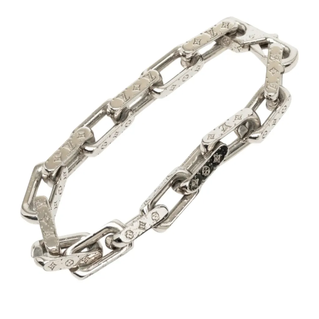 Louis Vuitton Stainless Steel Monogram Chain Bracelet L Silver Stainless steel Very good - Model View