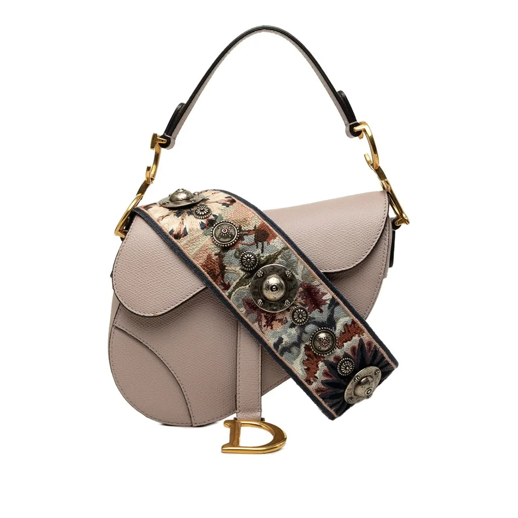 Dior Mini Grained Calfskin Saddle Bag Purple Leather Good - Front View