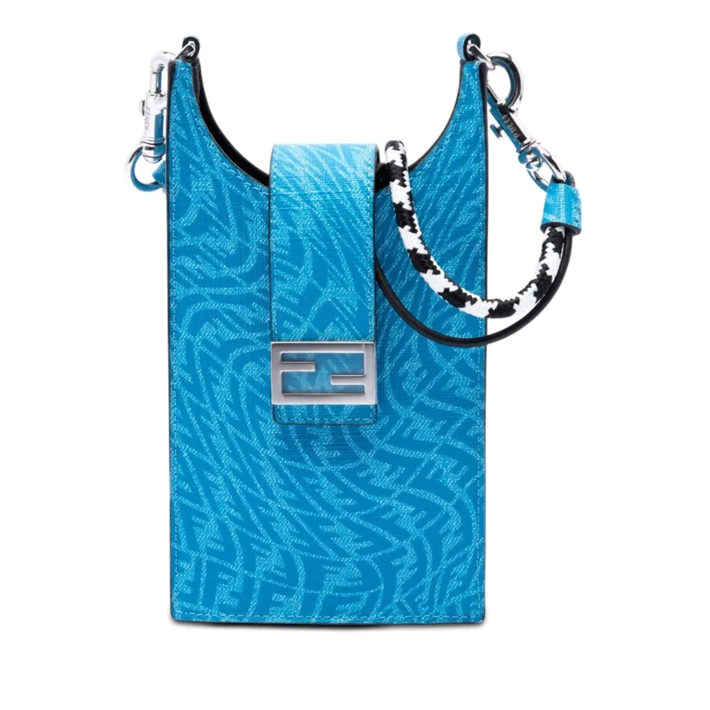 Fendi Sarah Coleman Coated Canvas FF Vertigo Phone Holder Crossbody Blue Very good - Front View