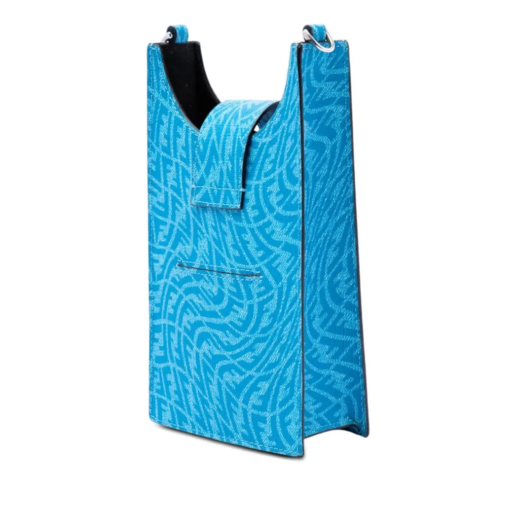 Fendi Sarah Coleman Coated Canvas FF Vertigo Phone Holder Crossbody Blue Very good - Back View