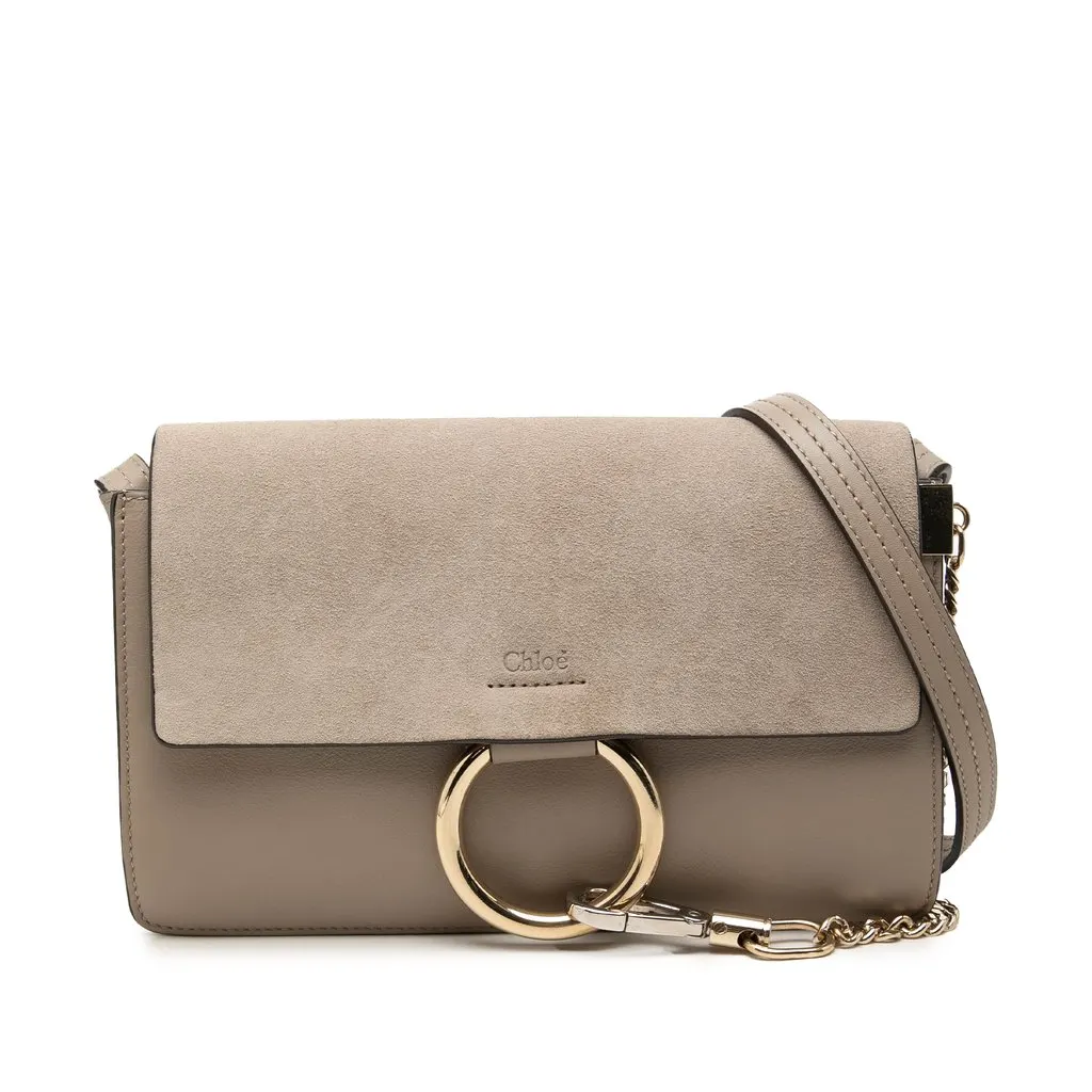Chloé Small Suede and Calfskin Faye Crossbody Grey Leather Good - Front View