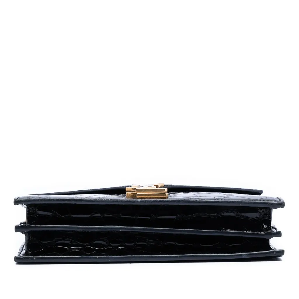 Saint Laurent Shiny Croc Embossed Calfskin Monogram Cassandra Chain Wallet Black Leather Very good - Inside View