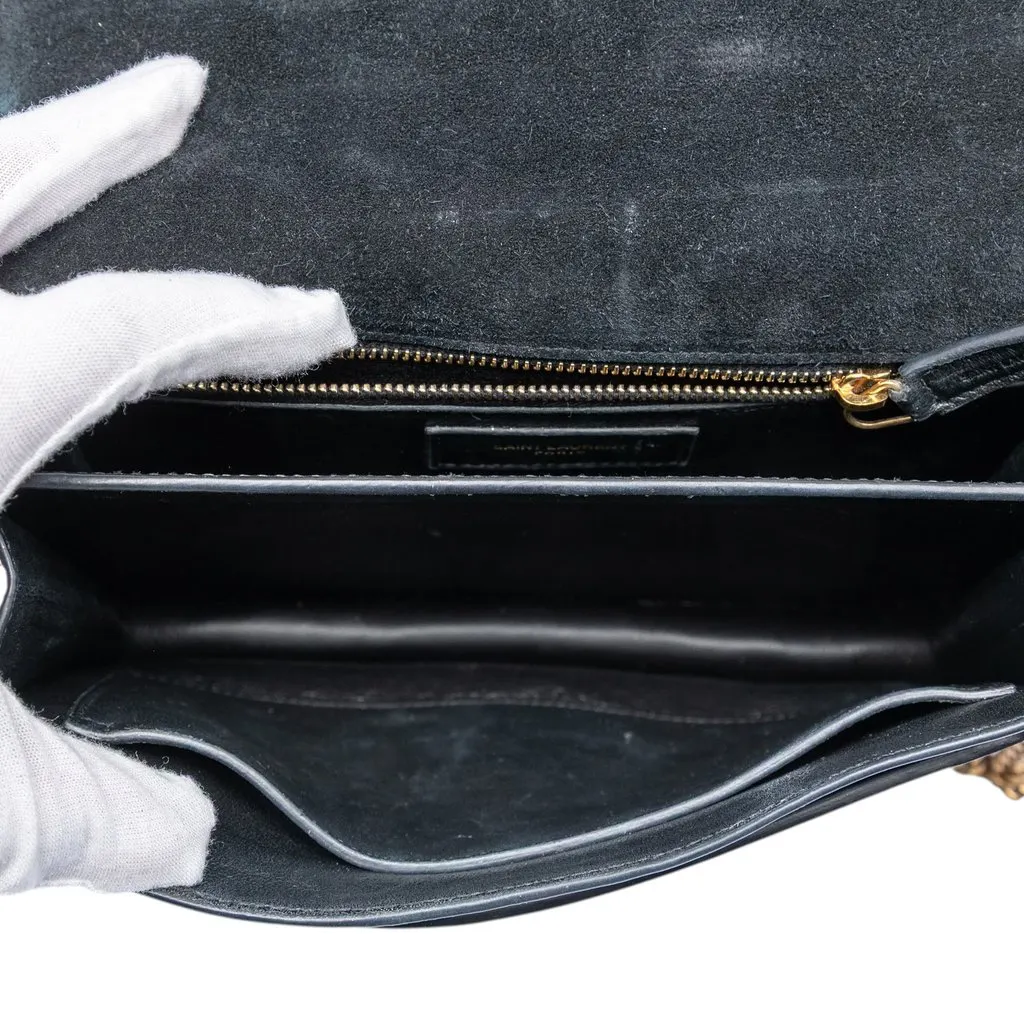 Saint Laurent Shiny Croc Embossed Calfskin Monogram Cassandra Chain Wallet Black Leather Very good - Model View
