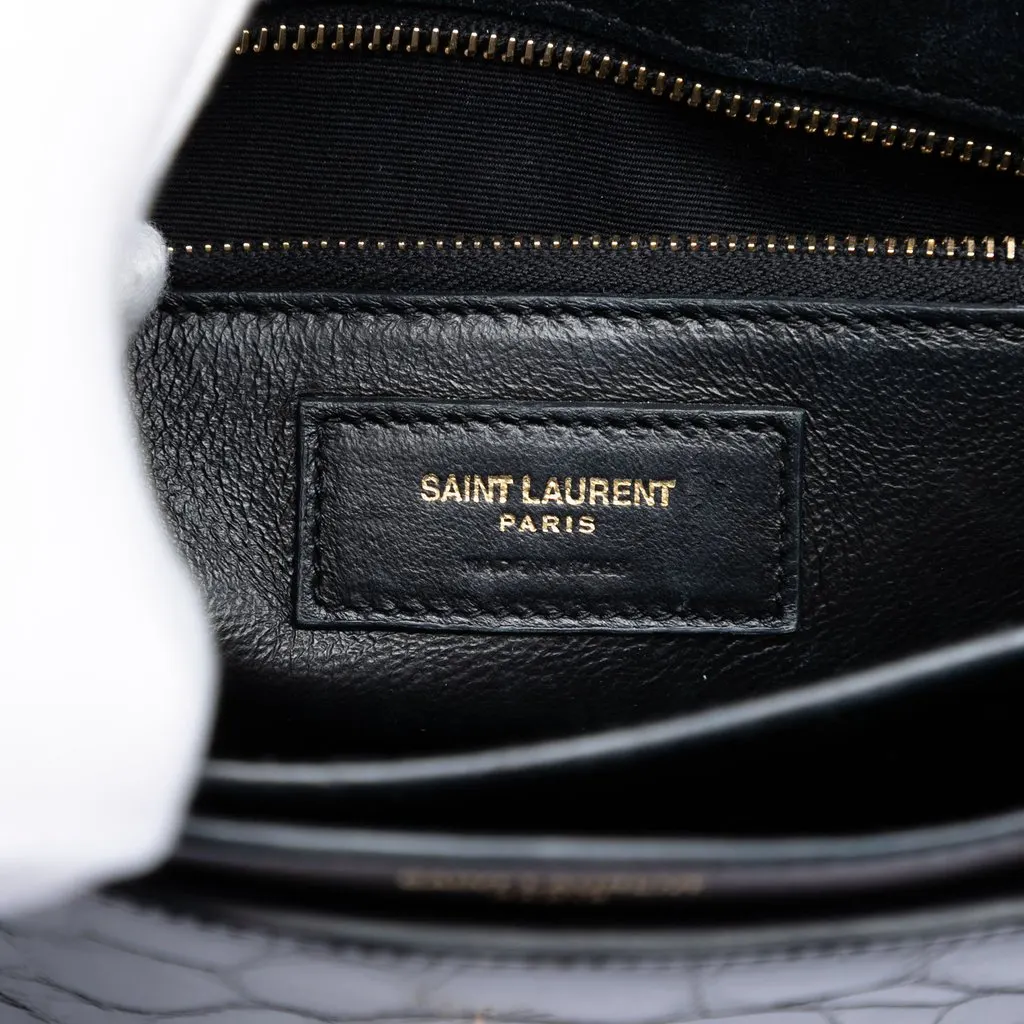 Saint Laurent Shiny Croc Embossed Calfskin Monogram Cassandra Chain Wallet Black Leather Very good - Box View