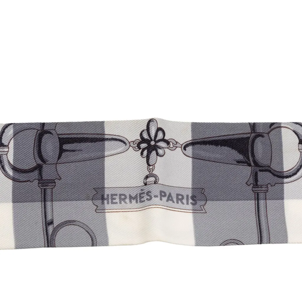 Hermès Mors Et Gourmettes Vichy Silk Twilly Scarf MultiColor Very good - Back View