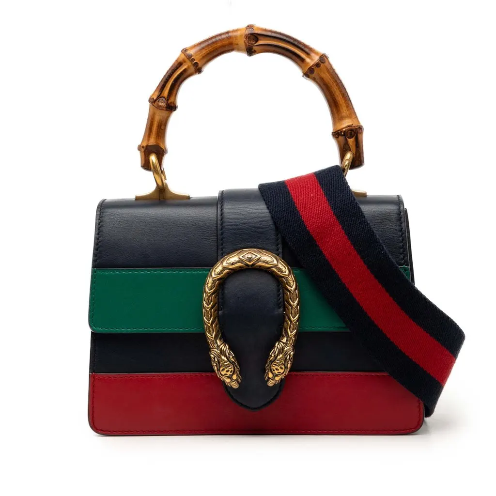 Gucci Mini Calfskin Web Bamboo Dionysus Satchel Blue Leather Very good - Front View