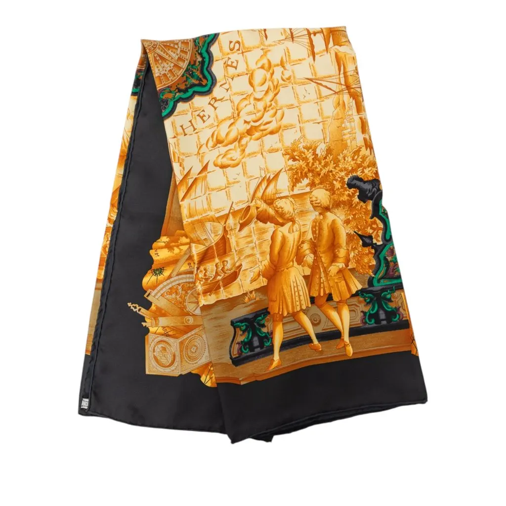 Hermès Azulejos Silk Scarf 90 Black Very good - Front View