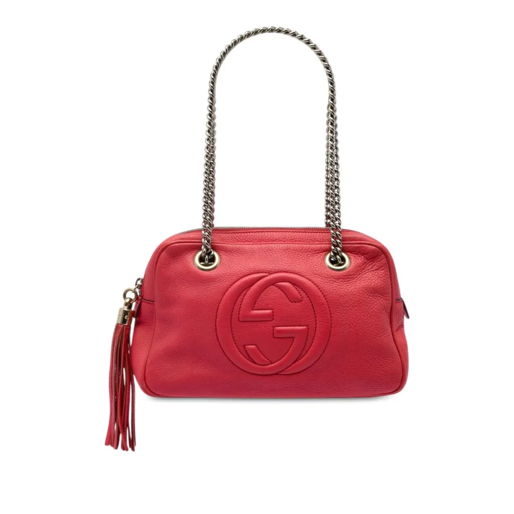 Gucci Calfskin Soho Chain Zip Shoulder Bag Red Leather Very good - Front View