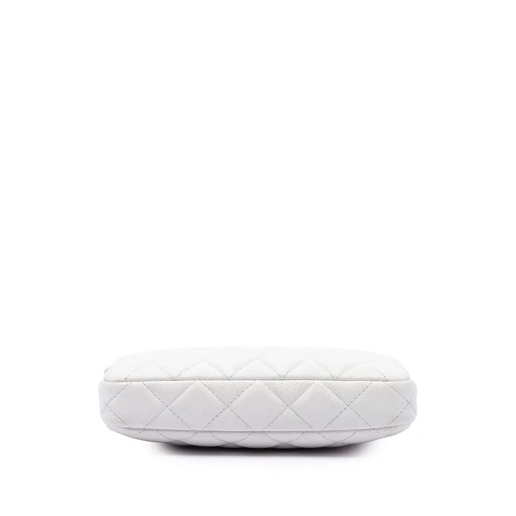 Chanel CC Quilted Caviar Double Zip Clutch With Chain White Leather Very good - Inside View