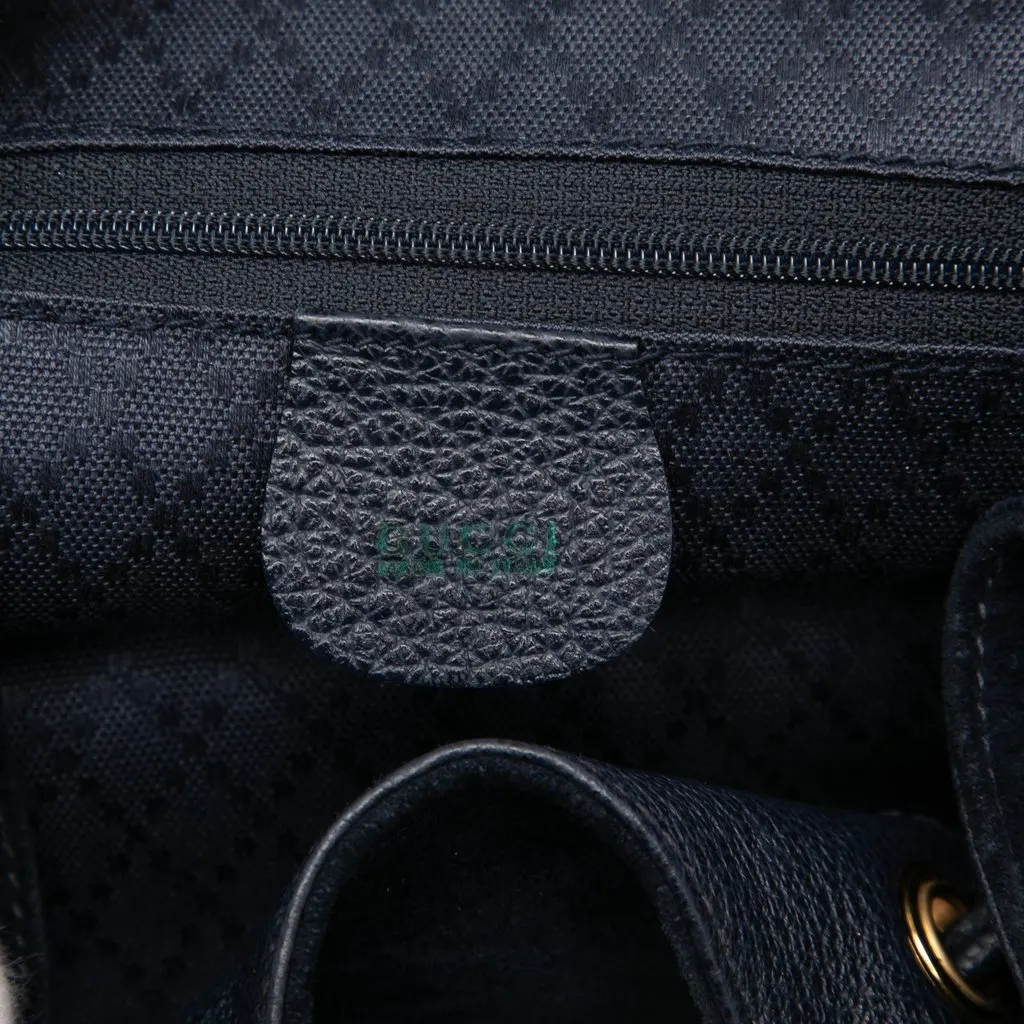 Gucci Suede Bamboo Drawstring Backpack Blue Leather Very good - Box View