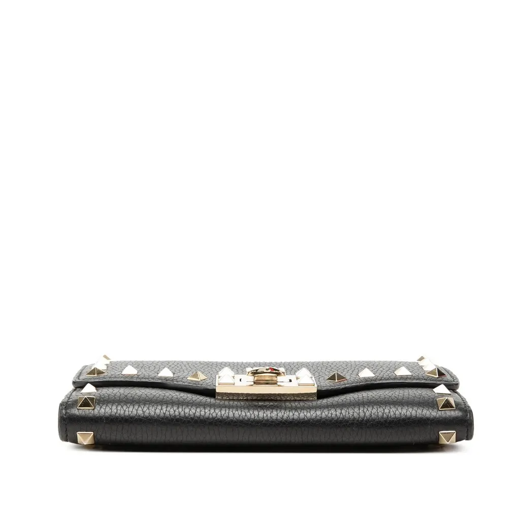 Valentino Pebbled Calfskin Rockstud Flip Lock Wallet On Chain Black Leather Very good - Inside View