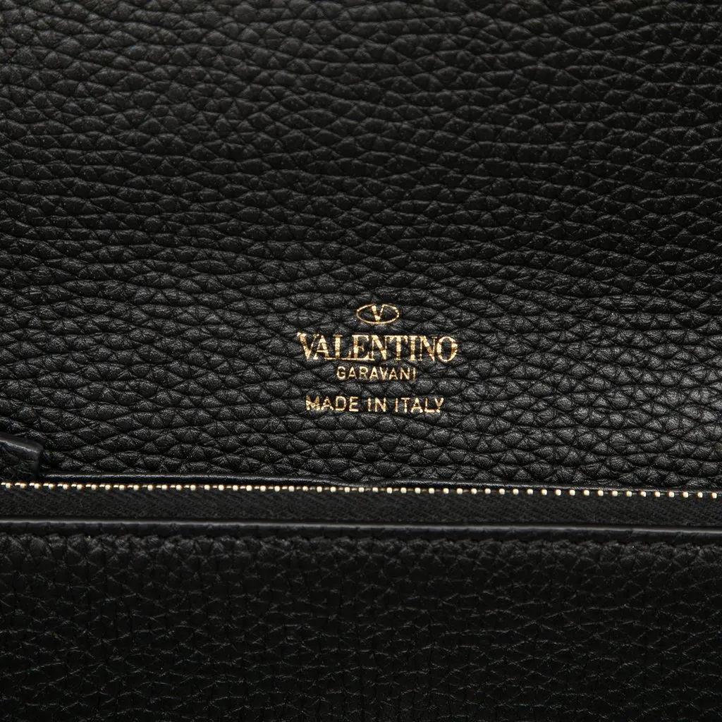 Valentino Pebbled Calfskin Rockstud Flip Lock Wallet On Chain Black Leather Very good - Box View