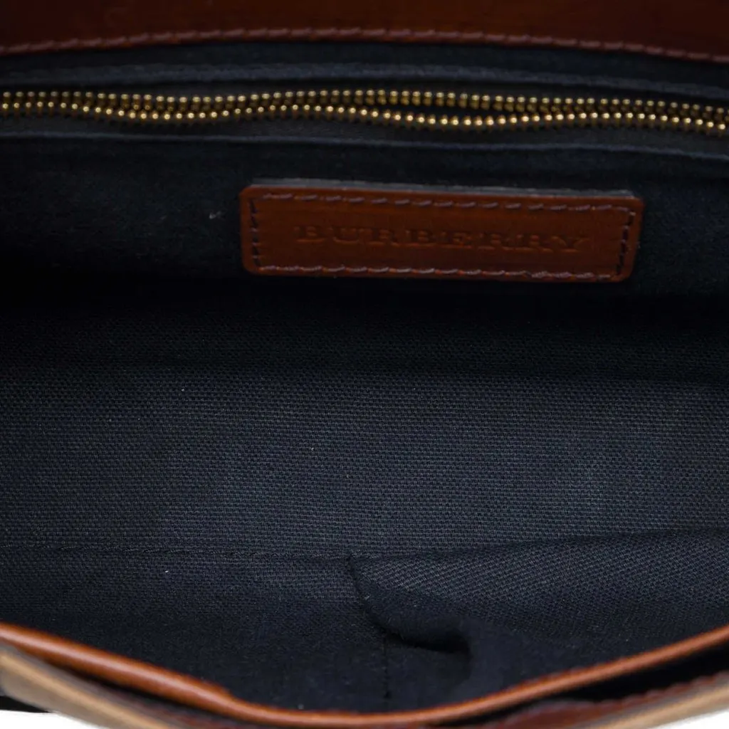 Burberry Leather and House Check Canvas Bridle Abbott Crossbody Brown Leather Very good - Model View