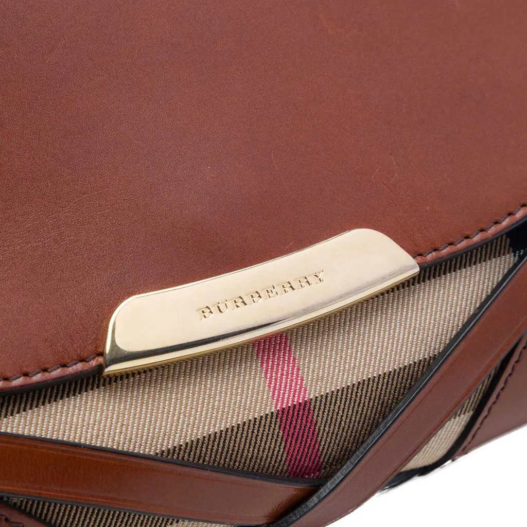 Burberry Leather and House Check Canvas Bridle Abbott Crossbody Brown Leather Very good - Box View