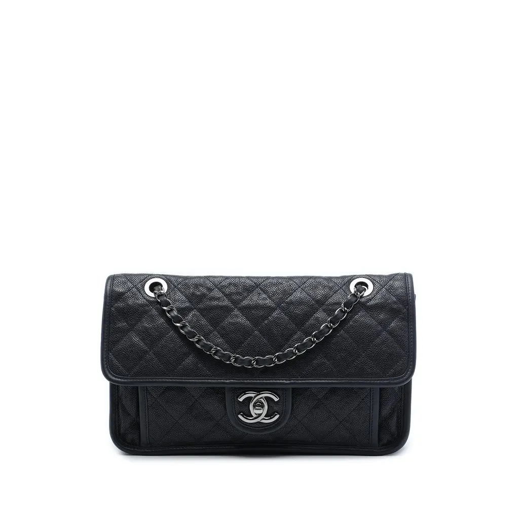 Chanel Medium Quilted Caviar French Riviera Flap Blue Leather Very good - Front View