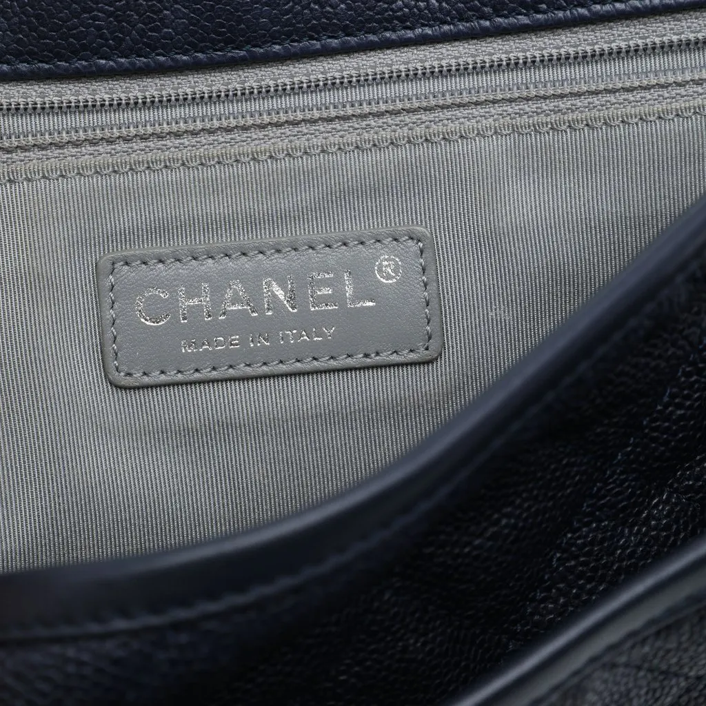 Chanel Medium Quilted Caviar French Riviera Flap Blue Leather Very good - Box View