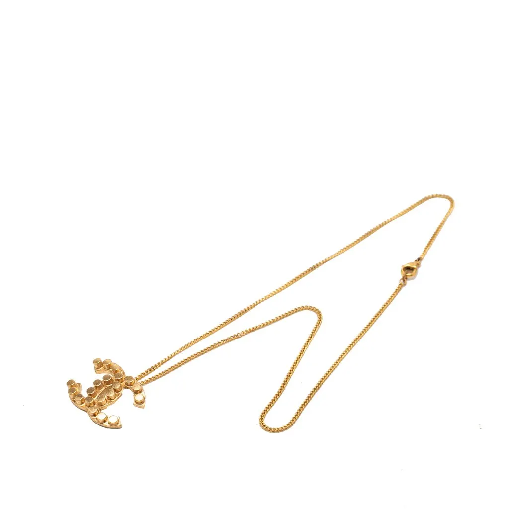 Chanel CC Gold Plated Studded Pendant Necklace Gold Metal Very good - Front View