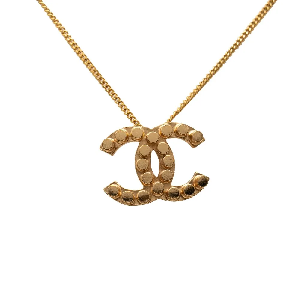 Chanel CC Gold Plated Studded Pendant Necklace Gold Metal Very good - Back View