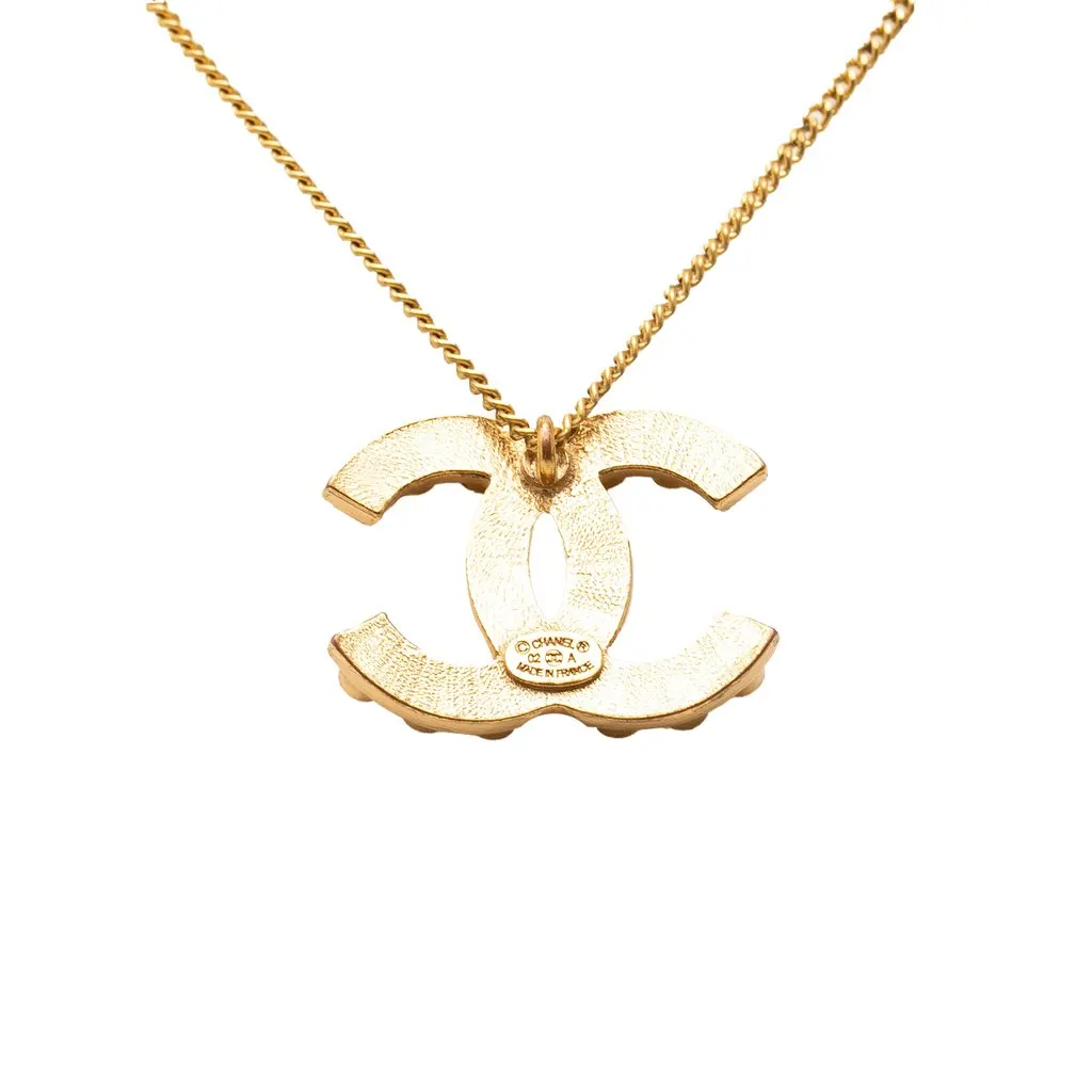 Chanel CC Gold Plated Studded Pendant Necklace Gold Metal Very good - Inside View