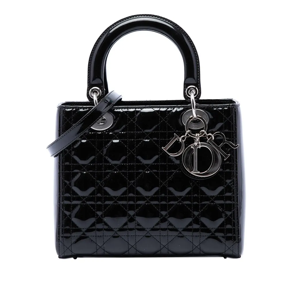Dior Medium Patent Cannage Lady Dior Black Leather Very good - Front View