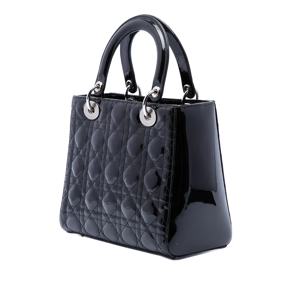 Dior Medium Patent Cannage Lady Dior Black Leather Very good - Back View