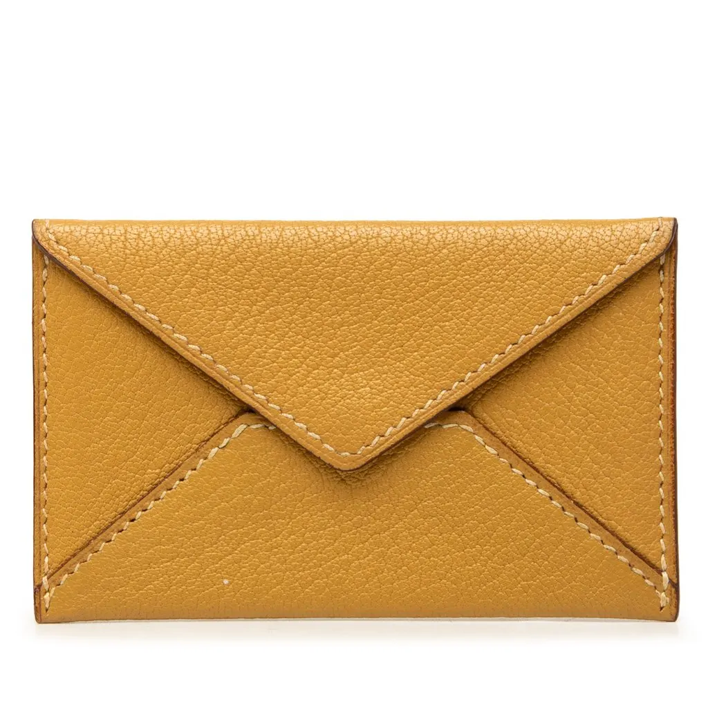 Hermès Chevre Mysore Envelope Pouch Yellow Leather Very good - Front View