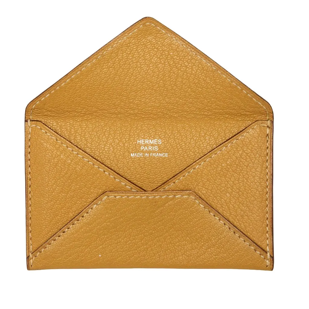 Hermès Chevre Mysore Envelope Pouch Yellow Leather Very good - Model View
