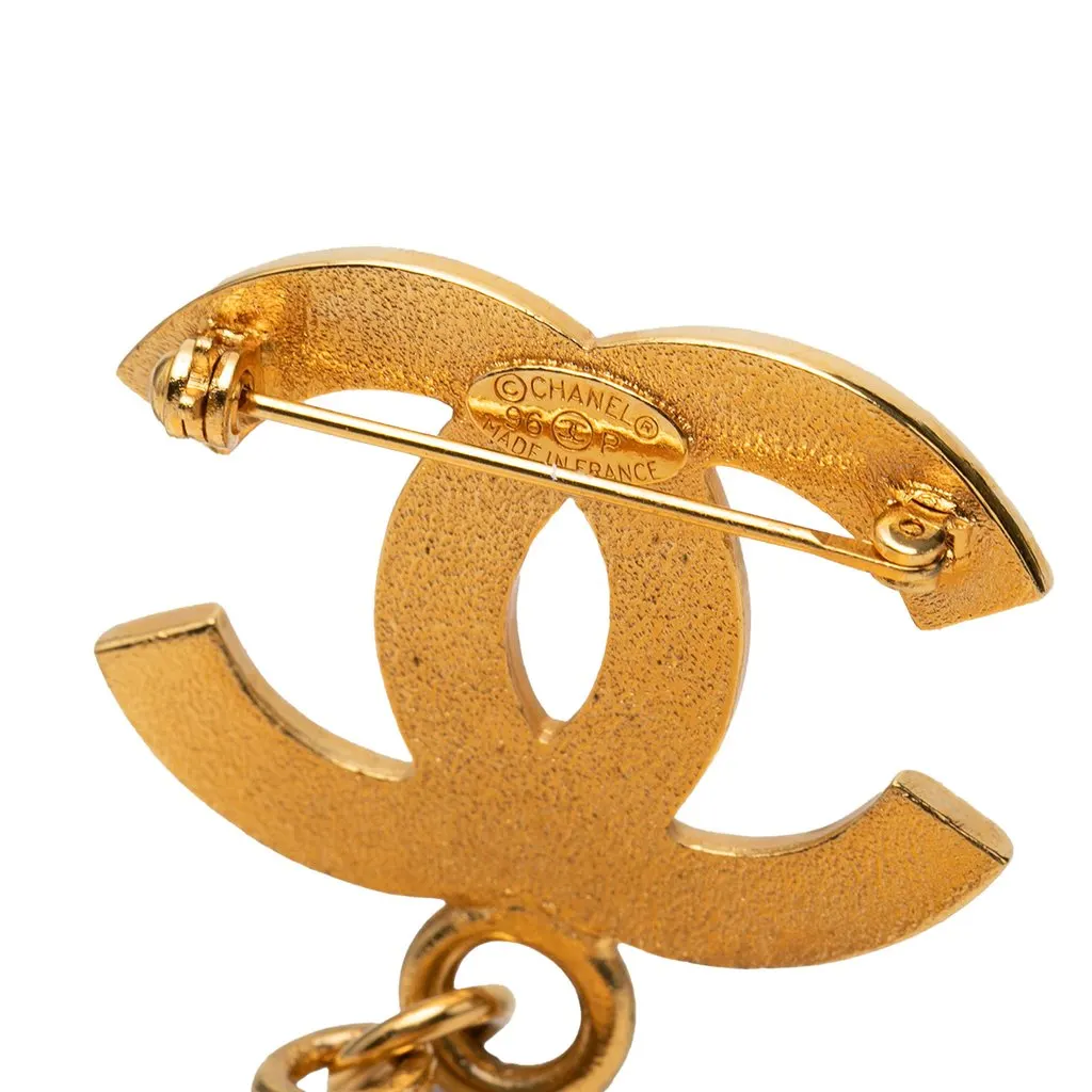 Chanel CC Gold Plated Medallion Drop Pin Brooch Gold Metal Very good - Inside View