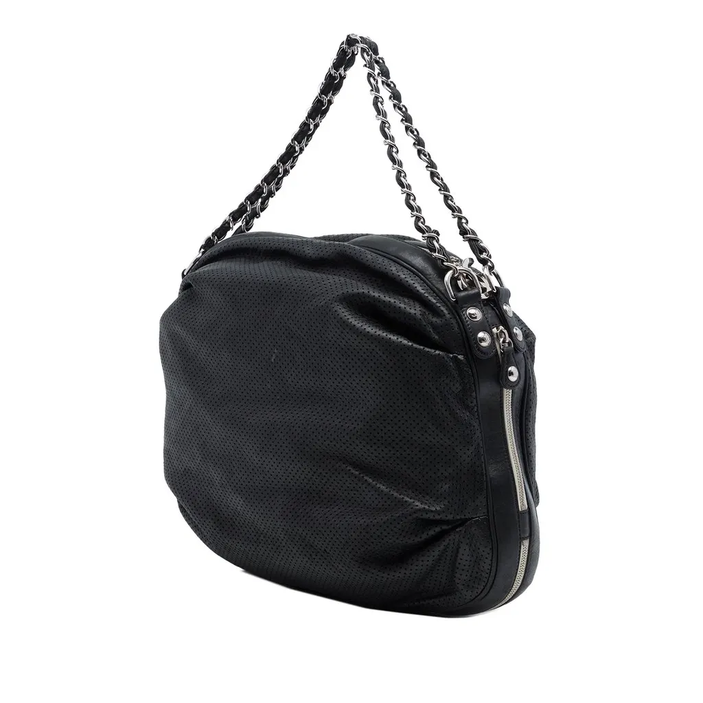 Chanel Perforated Lambskin Baseball Spirit Ligne Hobo Black Leather Very good - Back View