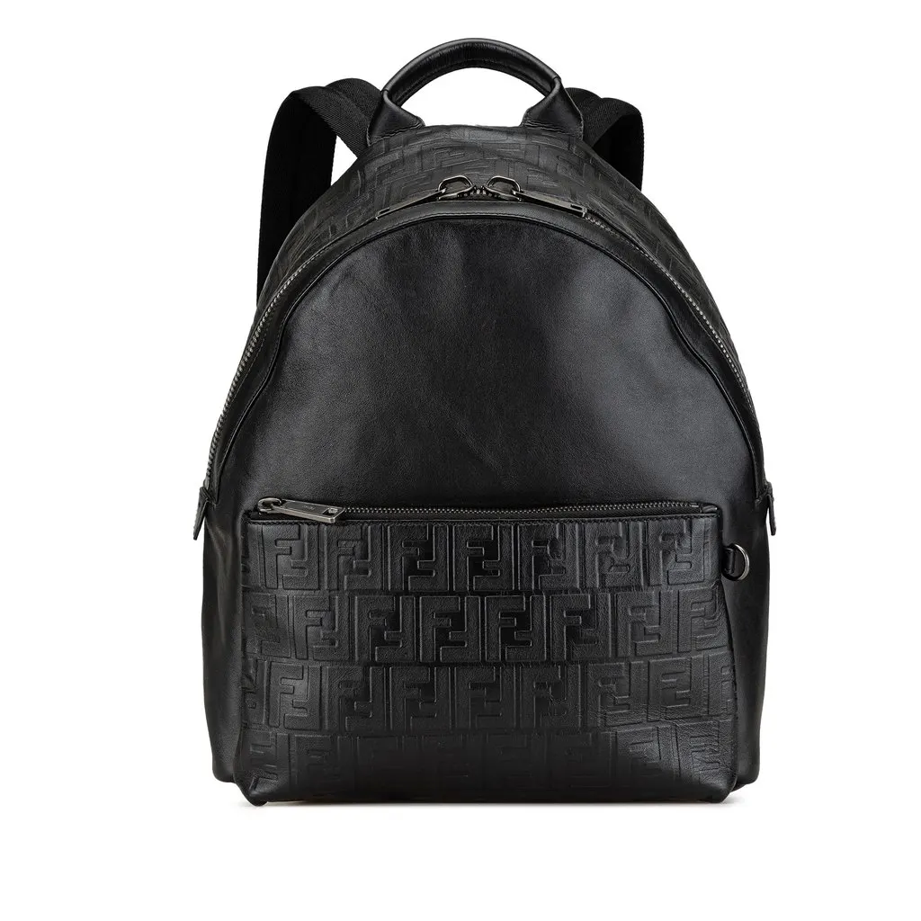 Fendi Vitello Grace Zucca Embossed Leather Backpack Black Leather Very good - Front View