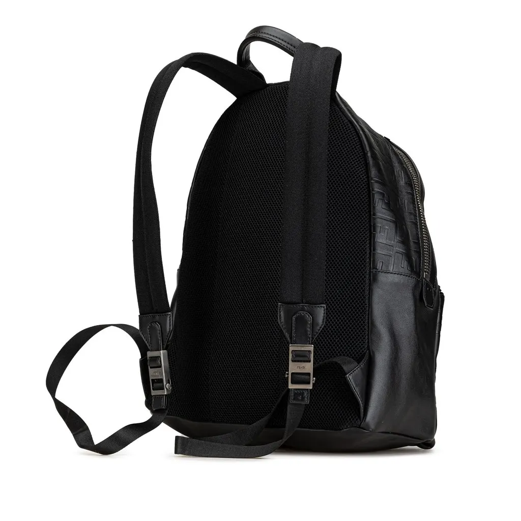 Fendi Vitello Grace Zucca Embossed Leather Backpack Black Leather Very good - Back View