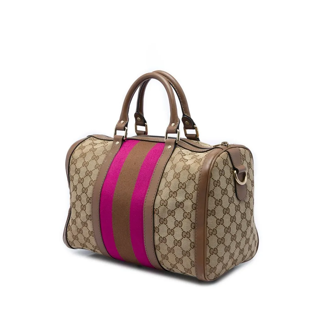 Gucci Medium GG Canvas Web Joy Boston Bag Beige Canvas Very good - Back View